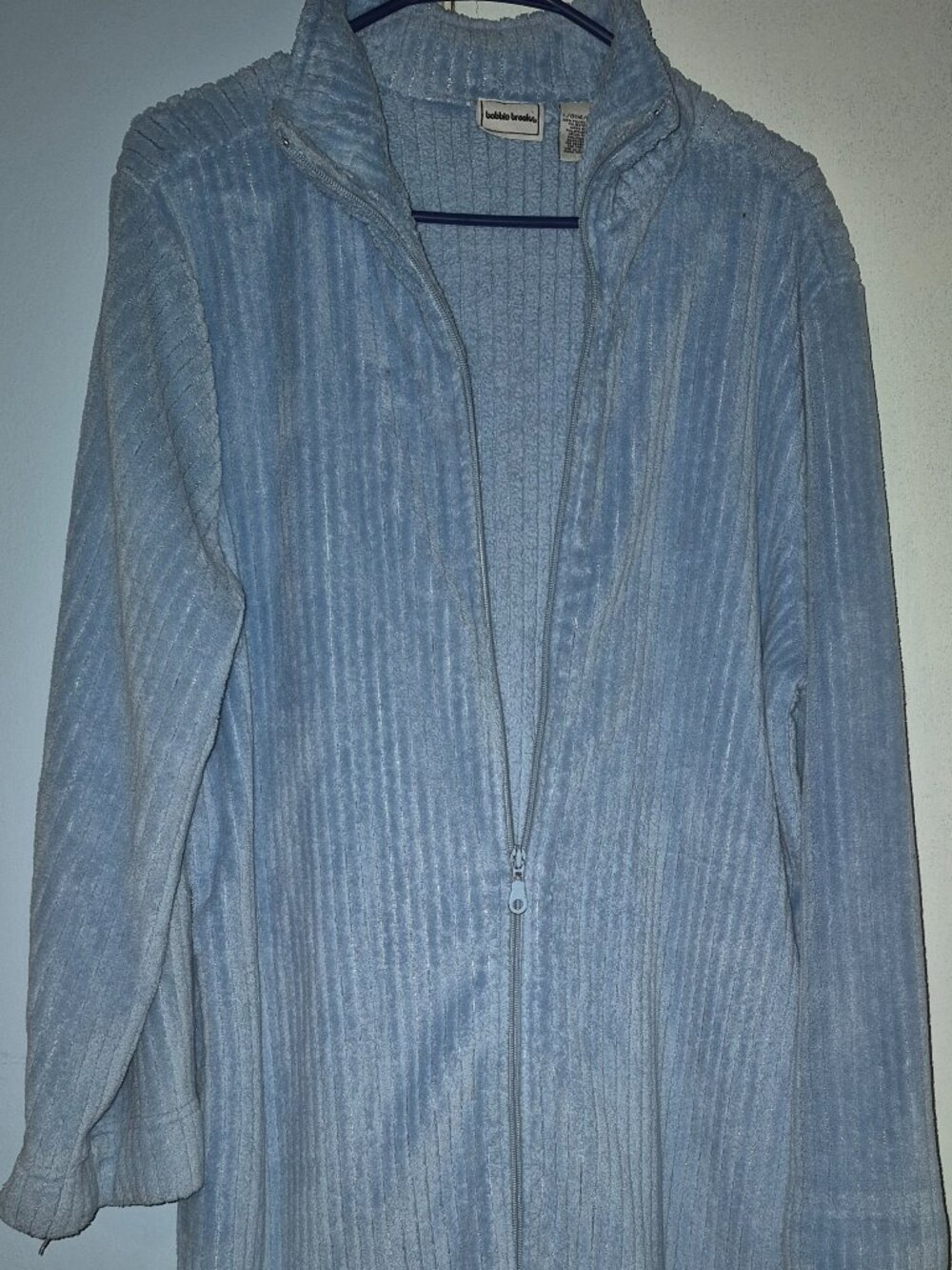 Bobbie Brooks Long Fleece Robe Blue Full Front Zipper Polyester Girl's Size L EC